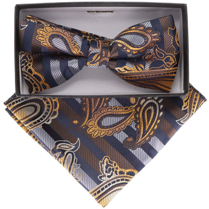 Vittorio Farina Men's Paisley Design Satin Bow Tie & Pocket Square in Gift Box - Suits You Sir - BH - 21122 - 