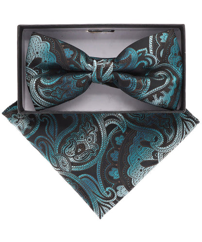 Vittorio Farina Men's Paisley Design Satin Bow Tie & Pocket Square in Gift Box - Suits You Sir - BH - 21136 - 