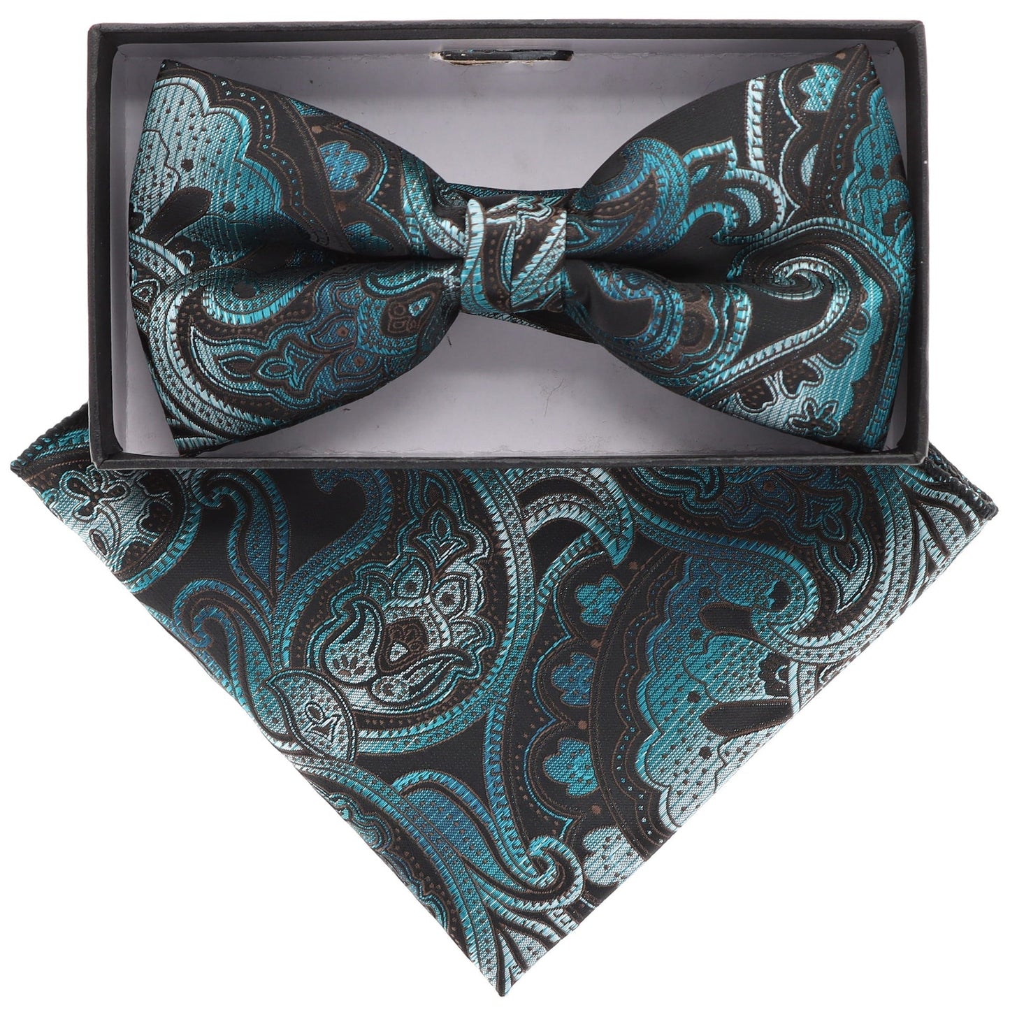 Vittorio Farina Men's Paisley Design Satin Bow Tie & Pocket Square in Gift Box - Suits You Sir - BH - 21136 - 
