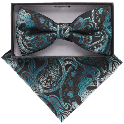Vittorio Farina Men's Paisley Design Satin Bow Tie & Pocket Square in Gift Box - Suits You Sir - BH - 21136 - 