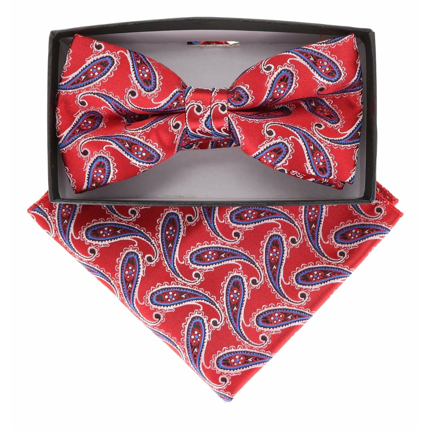 Vittorio Farina Men's Paisley Design Satin Bow Tie & Pocket Square in Gift Box - Suits You Sir - BH - 21156 - 