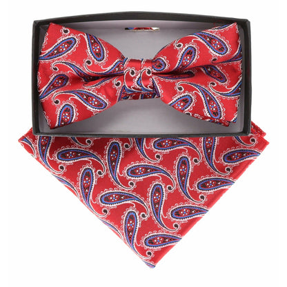 Vittorio Farina Men's Paisley Design Satin Bow Tie & Pocket Square in Gift Box - Suits You Sir - BH - 21156 - 