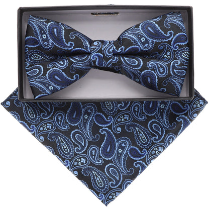 Vittorio Farina Men's Paisley Design Satin Bow Tie & Pocket Square in Gift Box - Suits You Sir - BH - 21166 - 