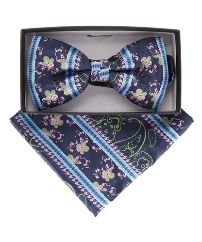 Vittorio Farina Men's Paisley Design Satin Bow Tie & Pocket Square in Gift Box - Suits You Sir - BH - 21166 - 
