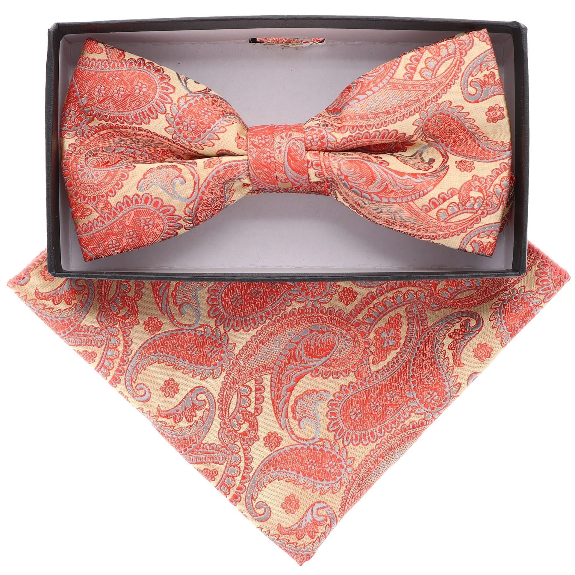 Vittorio Farina Men's Paisley Design Satin Bow Tie & Pocket Square in Gift Box - Suits You Sir - BH - 21166 - 