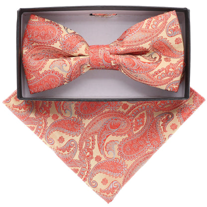 Vittorio Farina Men's Paisley Design Satin Bow Tie & Pocket Square in Gift Box - Suits You Sir - BH - 21166 - 
