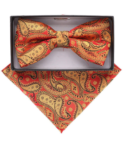 Vittorio Farina Men's Paisley Design Satin Bow Tie & Pocket Square in Gift Box - Suits You Sir - BH - 21166 - 