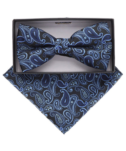 Vittorio Farina Men's Paisley Design Satin Bow Tie & Pocket Square in Gift Box - Suits You Sir - BH - 21166 - 
