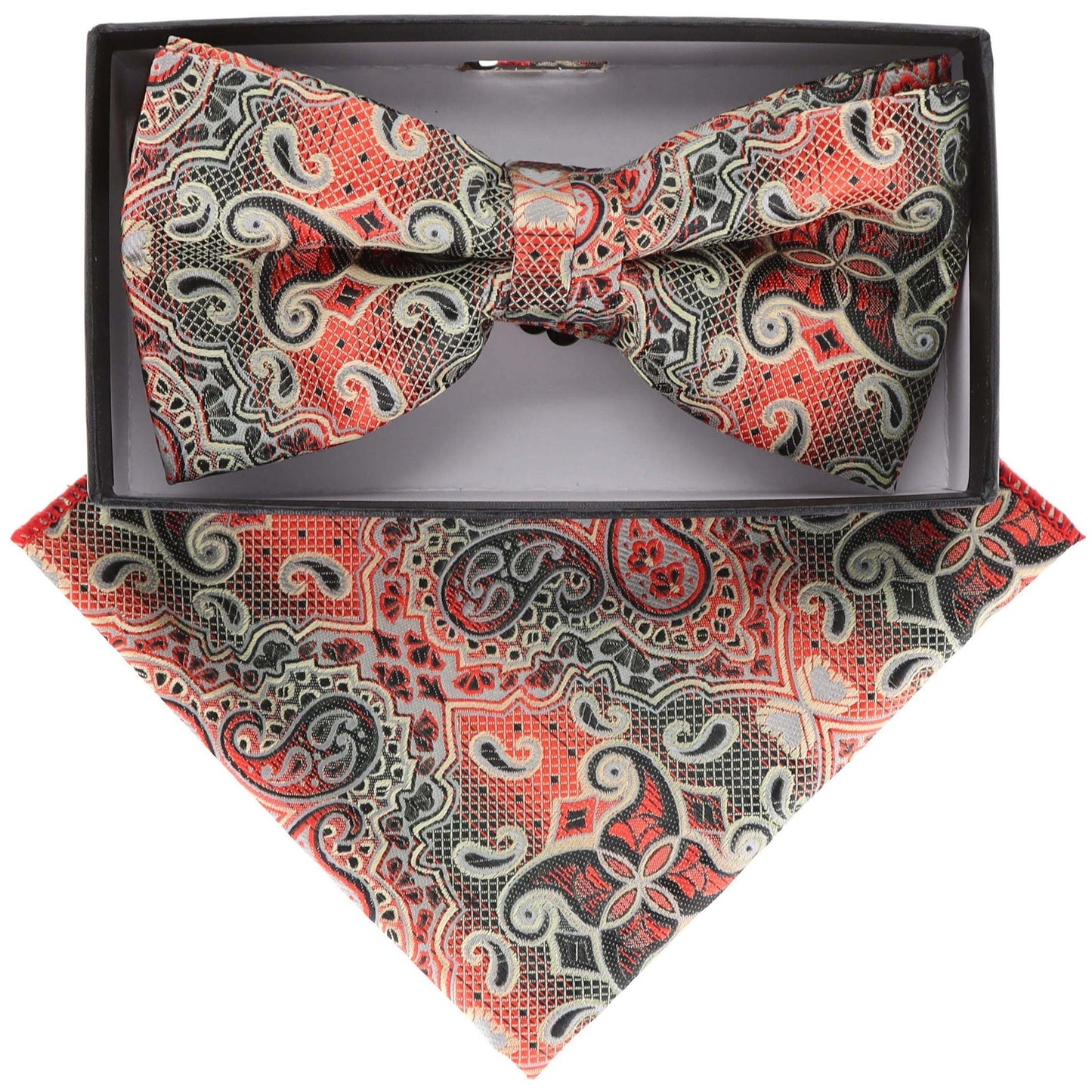 Vittorio Farina Men's Paisley Design Satin Bow Tie & Pocket Square in Gift Box - Suits You Sir - BH - 21166 - 