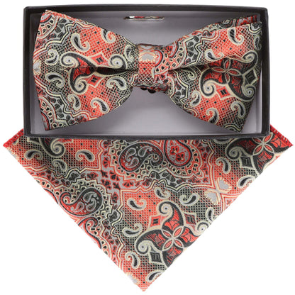 Vittorio Farina Men's Paisley Design Satin Bow Tie & Pocket Square in Gift Box - Suits You Sir - BH - 21166 - 