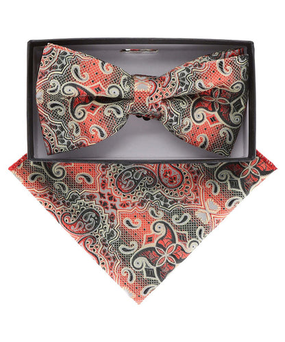 Vittorio Farina Men's Paisley Design Satin Bow Tie & Pocket Square in Gift Box - Suits You Sir - BH - 21166 - 