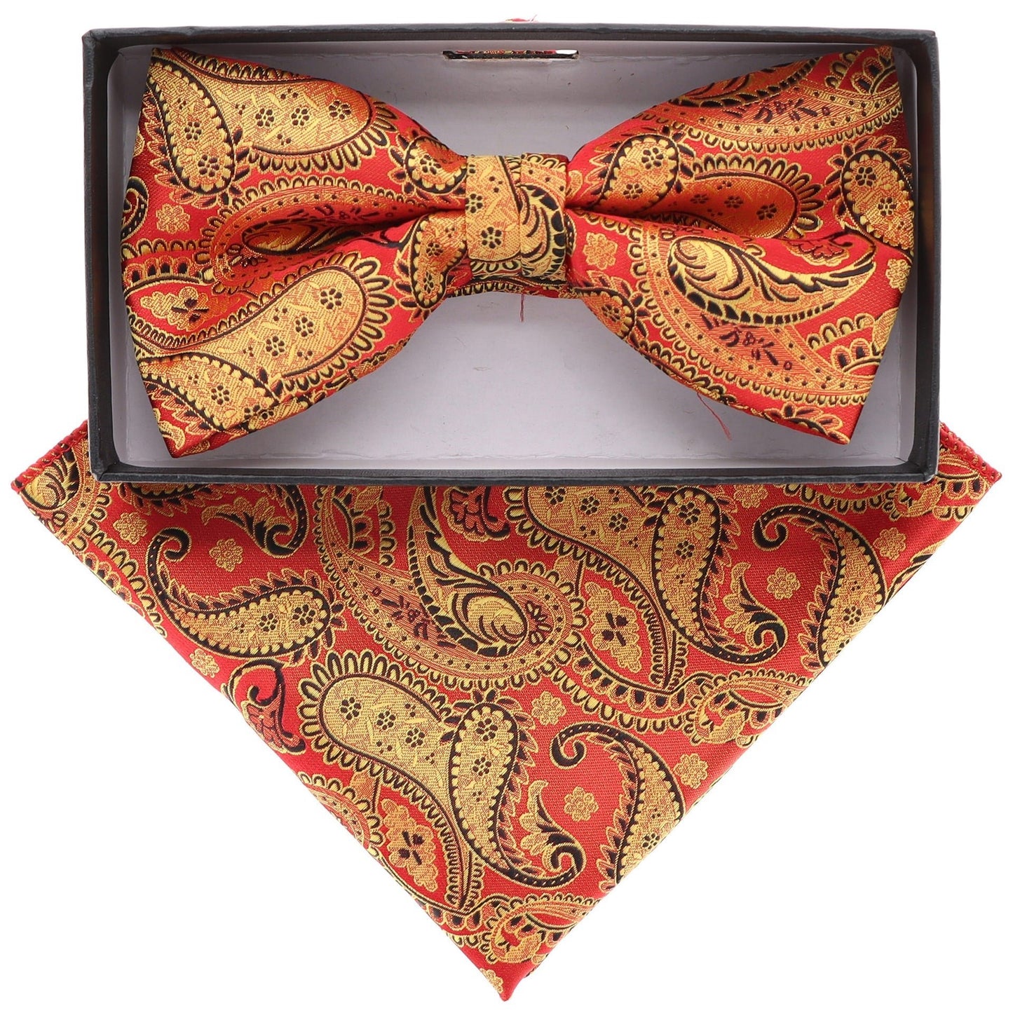 Vittorio Farina Men's Paisley Design Satin Bow Tie & Pocket Square in Gift Box - Suits You Sir - BH - 21166 - 