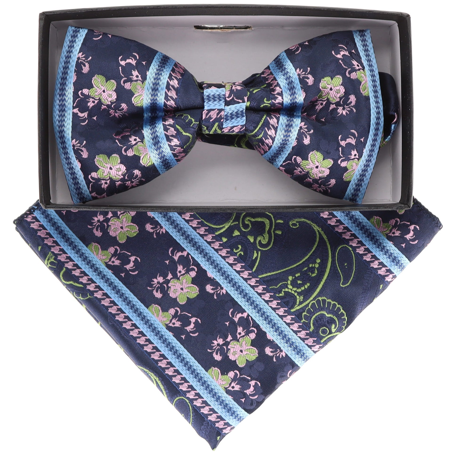 Vittorio Farina Men's Paisley Design Satin Bow Tie & Pocket Square in Gift Box - Suits You Sir - BH - 21166 - 
