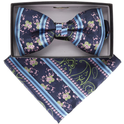 Vittorio Farina Men's Paisley Design Satin Bow Tie & Pocket Square in Gift Box - Suits You Sir - BH - 21166 - 