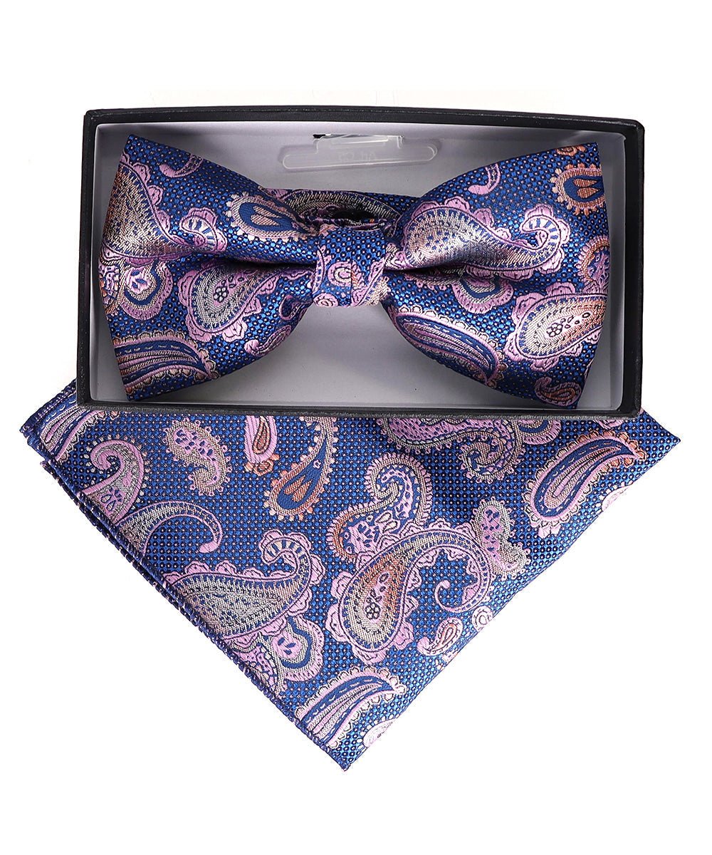 Vittorio Farina Men's Paisley Design Satin Bow Tie & Pocket Square in Gift Box - Suits You Sir - BH - 23001 - 