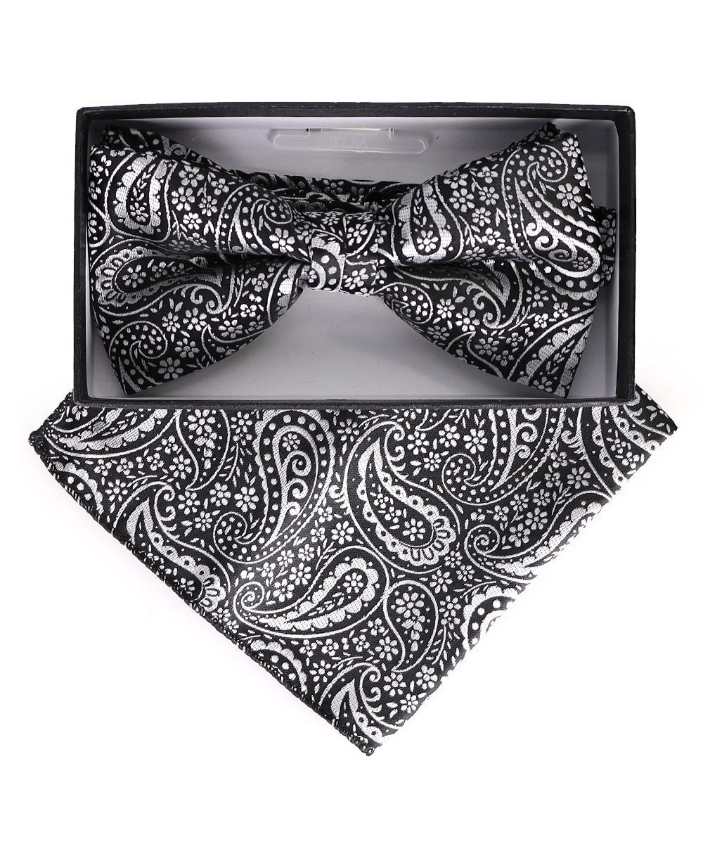 Vittorio Farina Men's Paisley Design Satin Bow Tie & Pocket Square in Gift Box - Suits You Sir - BH - 23002 - 