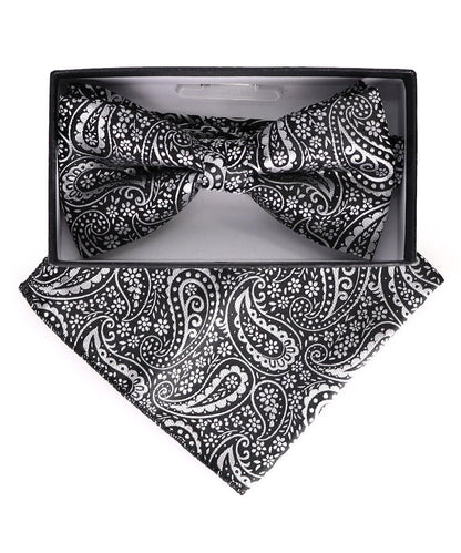 Vittorio Farina Men's Paisley Design Satin Bow Tie & Pocket Square in Gift Box - Suits You Sir - BH - 23002 - 