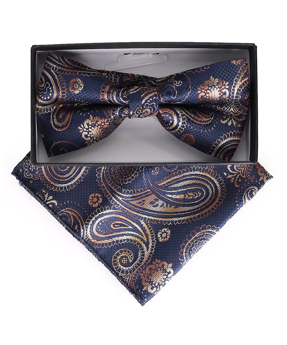 Vittorio Farina Men's Paisley Design Satin Bow Tie & Pocket Square in Gift Box - Suits You Sir - BH - 23002 - 