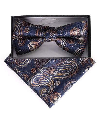 Vittorio Farina Men's Paisley Design Satin Bow Tie & Pocket Square in Gift Box - Suits You Sir - BH - 23002 - 