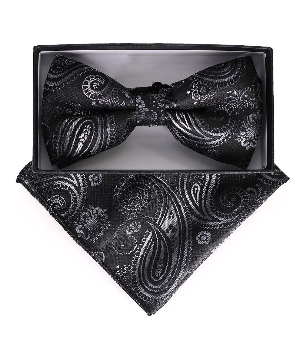 Vittorio Farina Men's Paisley Design Satin Bow Tie & Pocket Square in Gift Box - Suits You Sir - BH - 23002 - 
