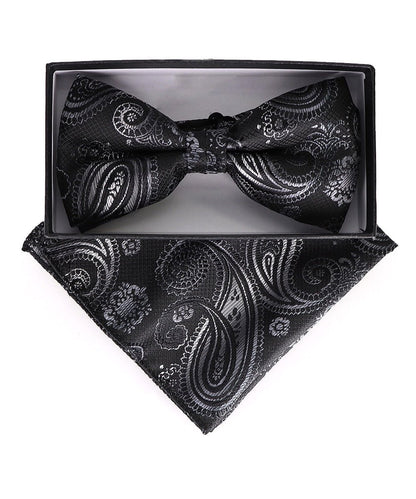 Vittorio Farina Men's Paisley Design Satin Bow Tie & Pocket Square in Gift Box - Suits You Sir - BH - 23002 - 