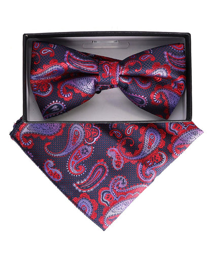 Vittorio Farina Men's Paisley Design Satin Bow Tie & Pocket Square in Gift Box - Suits You Sir - BH - 23002 - 