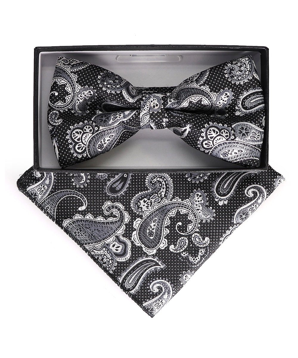 Vittorio Farina Men's Paisley Design Satin Bow Tie & Pocket Square in Gift Box - Suits You Sir - BH - 23002 - 