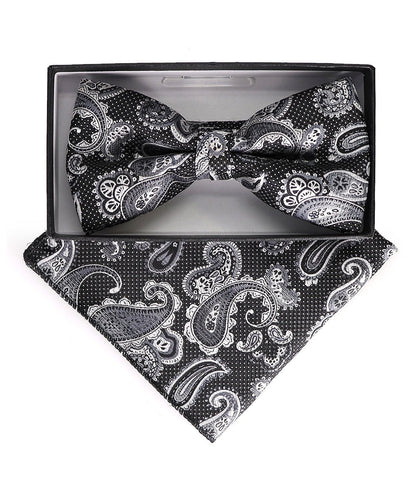 Vittorio Farina Men's Paisley Design Satin Bow Tie & Pocket Square in Gift Box - Suits You Sir - BH - 23002 - 