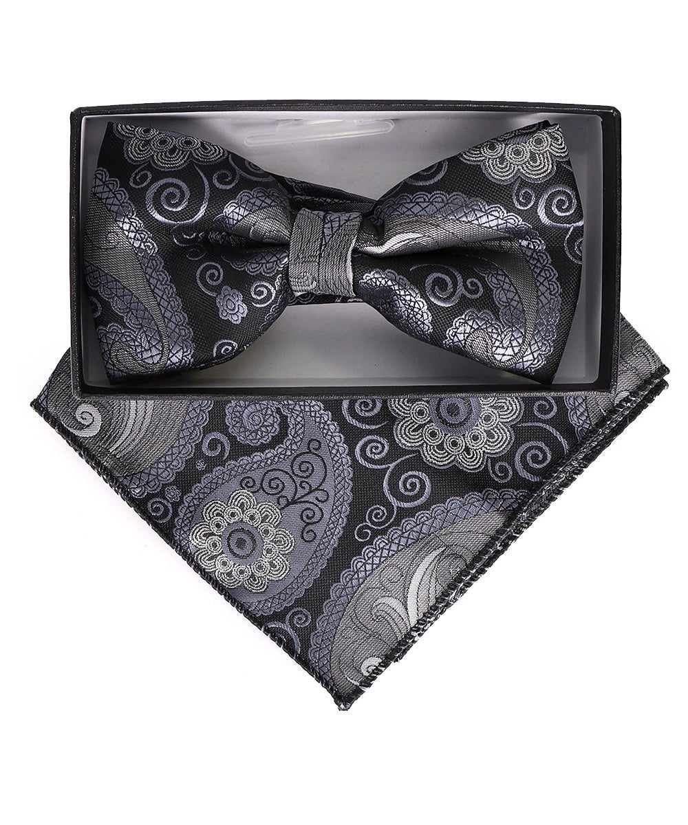 Vittorio Farina Men's Paisley Design Satin Bow Tie & Pocket Square in Gift Box - Suits You Sir - BH - 23009 - 