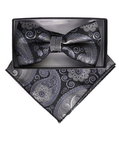 Vittorio Farina Men's Paisley Design Satin Bow Tie & Pocket Square in Gift Box - Suits You Sir - BH - 23009 - 