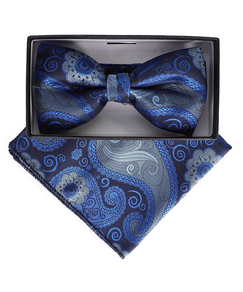 Vittorio Farina Men's Paisley Design Satin Bow Tie & Pocket Square in Gift Box - Suits You Sir - BH - 23009 - 