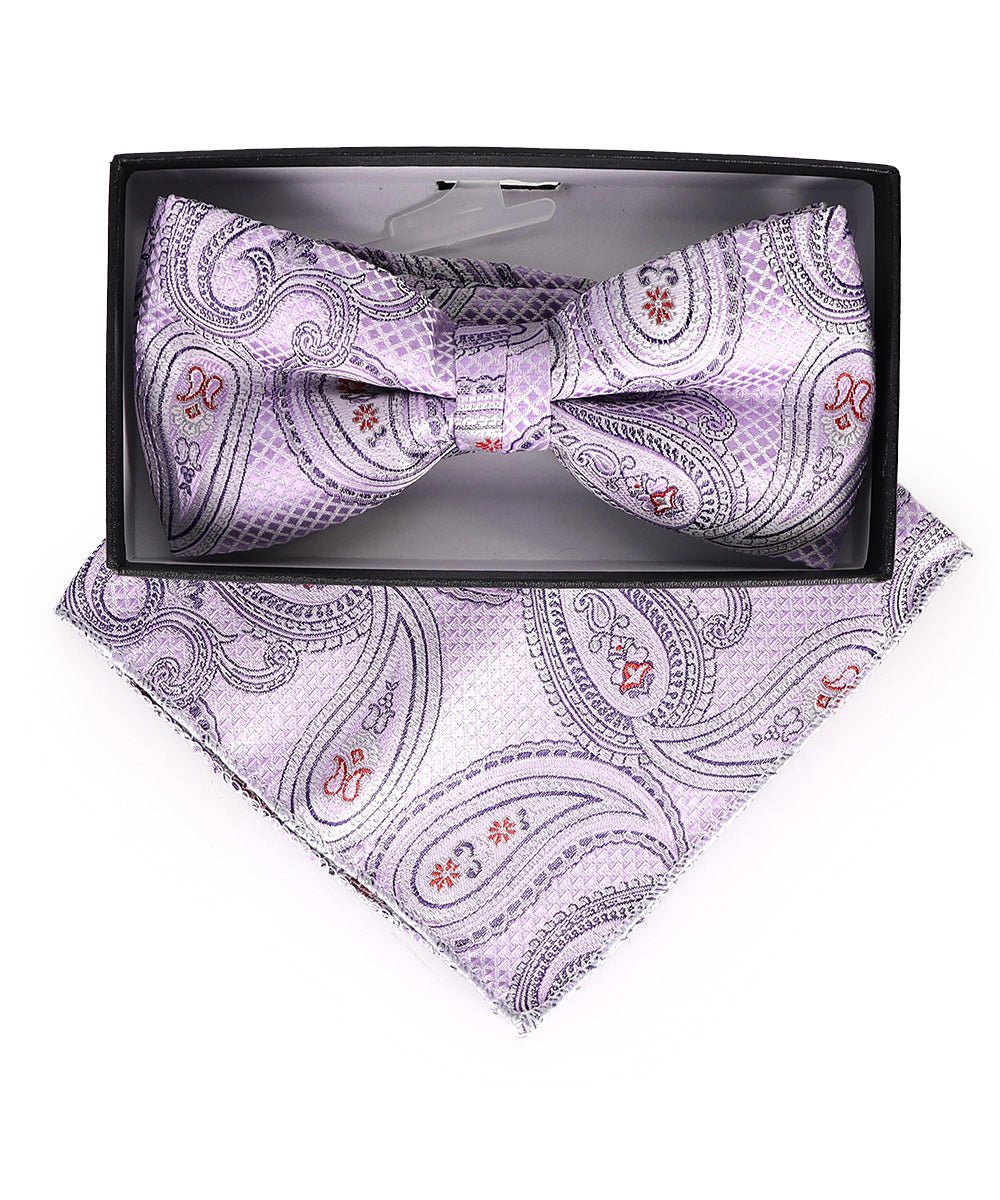 Vittorio Farina Men's Paisley Design Satin Bow Tie & Pocket Square in Gift Box - Suits You Sir - BH - 23009 - 