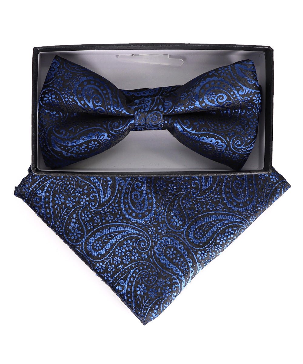 Vittorio Farina Men's Paisley Design Satin Bow Tie & Pocket Square in Gift Box - Suits You Sir - BH - 23009 - 