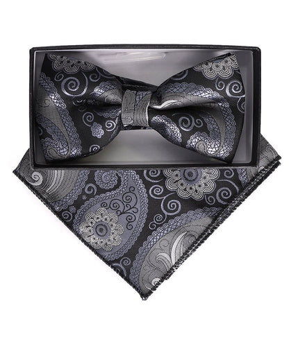 Vittorio Farina Men's Paisley Design Satin Bow Tie & Pocket Square in Gift Box - Suits You Sir - BH - 23009 - 