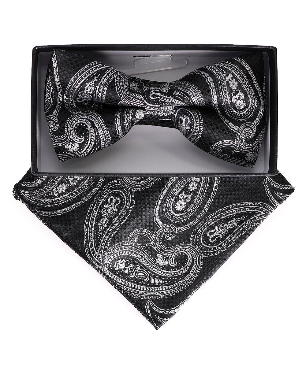 Vittorio Farina Men's Paisley Design Satin Bow Tie & Pocket Square in Gift Box - Suits You Sir - BH - 23009 - 
