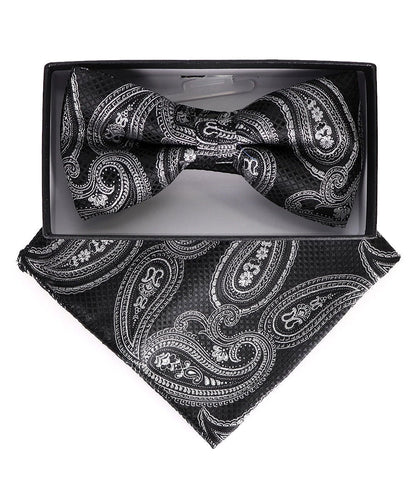 Vittorio Farina Men's Paisley Design Satin Bow Tie & Pocket Square in Gift Box - Suits You Sir - BH - 23009 - 