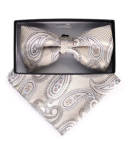 Vittorio Farina Men's Paisley Design Satin Bow Tie & Pocket Square in Gift Box - Suits You Sir - BH - 23015 - 