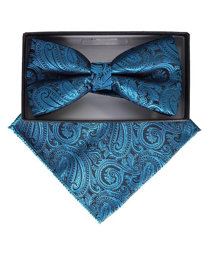 Vittorio Farina Men's Paisley Design Satin Bow Tie & Pocket Square in Gift Box - Suits You Sir - BH - 23019 - 