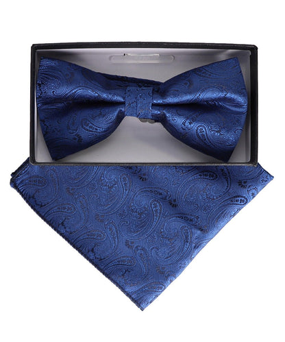 Vittorio Farina Men's Paisley Design Satin Bow Tie & Pocket Square in Gift Box - Suits You Sir - BH - 23024 - 