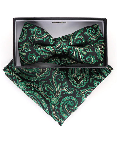 Vittorio Farina Men's Paisley Design Satin Bow Tie & Pocket Square in Gift Box - Suits You Sir - BH - 23026 - 