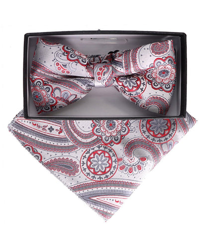 Vittorio Farina Men's Paisley Design Satin Bow Tie & Pocket Square in Gift Box - Suits You Sir - BH - 23029 - 