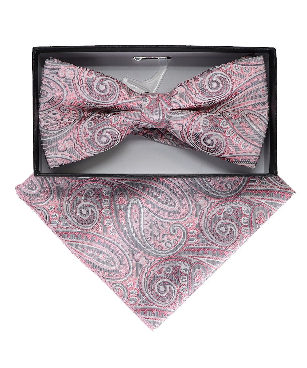 Vittorio Farina Men's Paisley Design Satin Bow Tie & Pocket Square in Gift Box - Suits You Sir - BH - 23038 - 