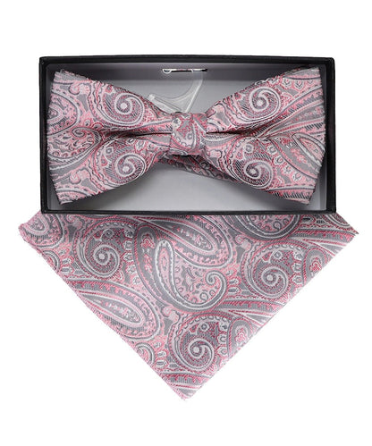 Vittorio Farina Men's Paisley Design Satin Bow Tie & Pocket Square in Gift Box - Suits You Sir - BH - 23038 - 