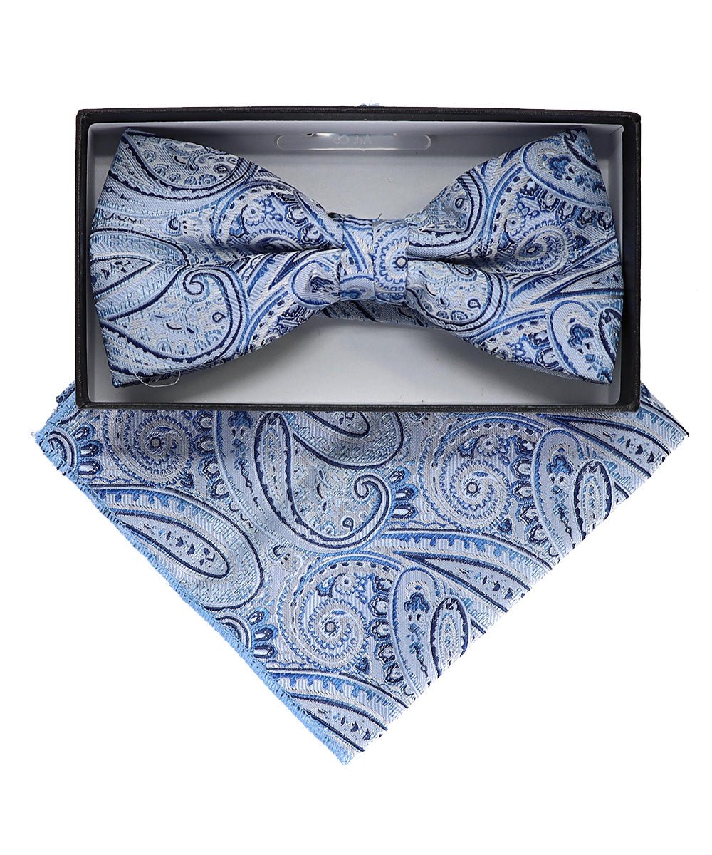 Vittorio Farina Men's Paisley Design Satin Bow Tie & Pocket Square in Gift Box - Suits You Sir - BH - 23039 - 