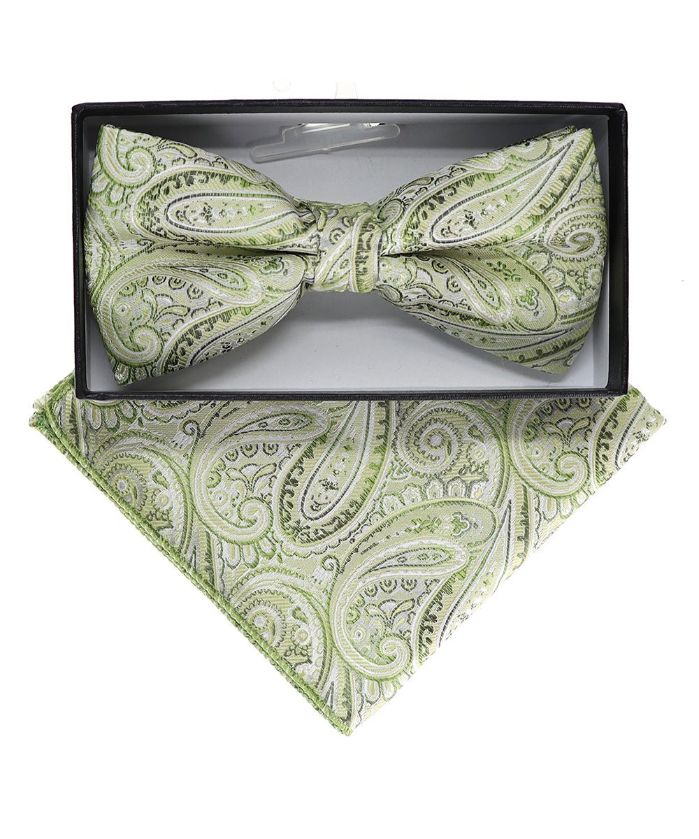 Vittorio Farina Men's Paisley Design Satin Bow Tie & Pocket Square in Gift Box - Suits You Sir - BH - 23040 - 