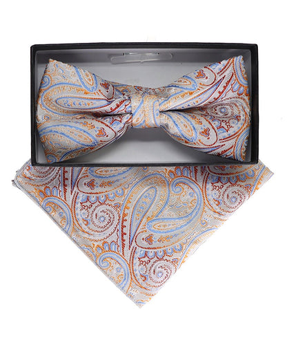 Vittorio Farina Men's Paisley Design Satin Bow Tie & Pocket Square in Gift Box - Suits You Sir - BH - 23041 - 