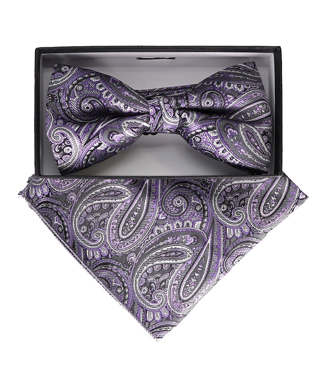 Vittorio Farina Men's Paisley Design Satin Bow Tie & Pocket Square in Gift Box - Suits You Sir - BH - 23043 - 