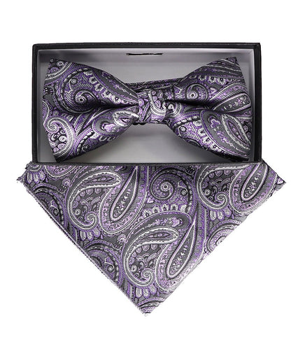 Vittorio Farina Men's Paisley Design Satin Bow Tie & Pocket Square in Gift Box - Suits You Sir - BH - 23043 - 