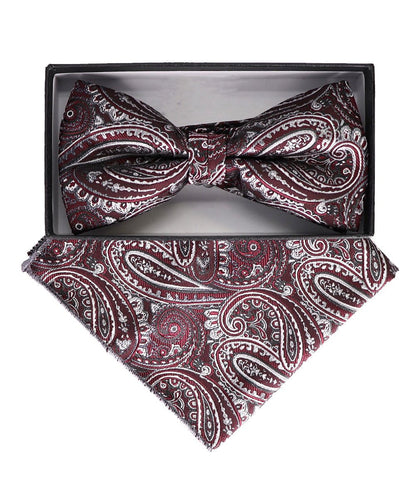 Vittorio Farina Men's Paisley Design Satin Bow Tie & Pocket Square in Gift Box - Suits You Sir - BH - 23046 - 