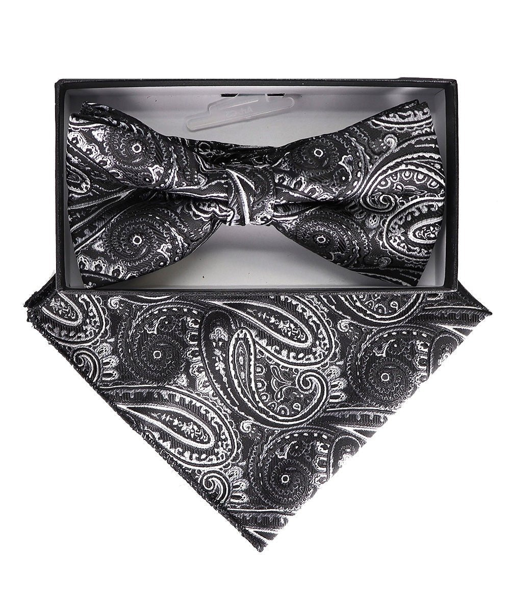 Vittorio Farina Men's Paisley Design Satin Bow Tie & Pocket Square in Gift Box - Suits You Sir - BH - 23047 - 